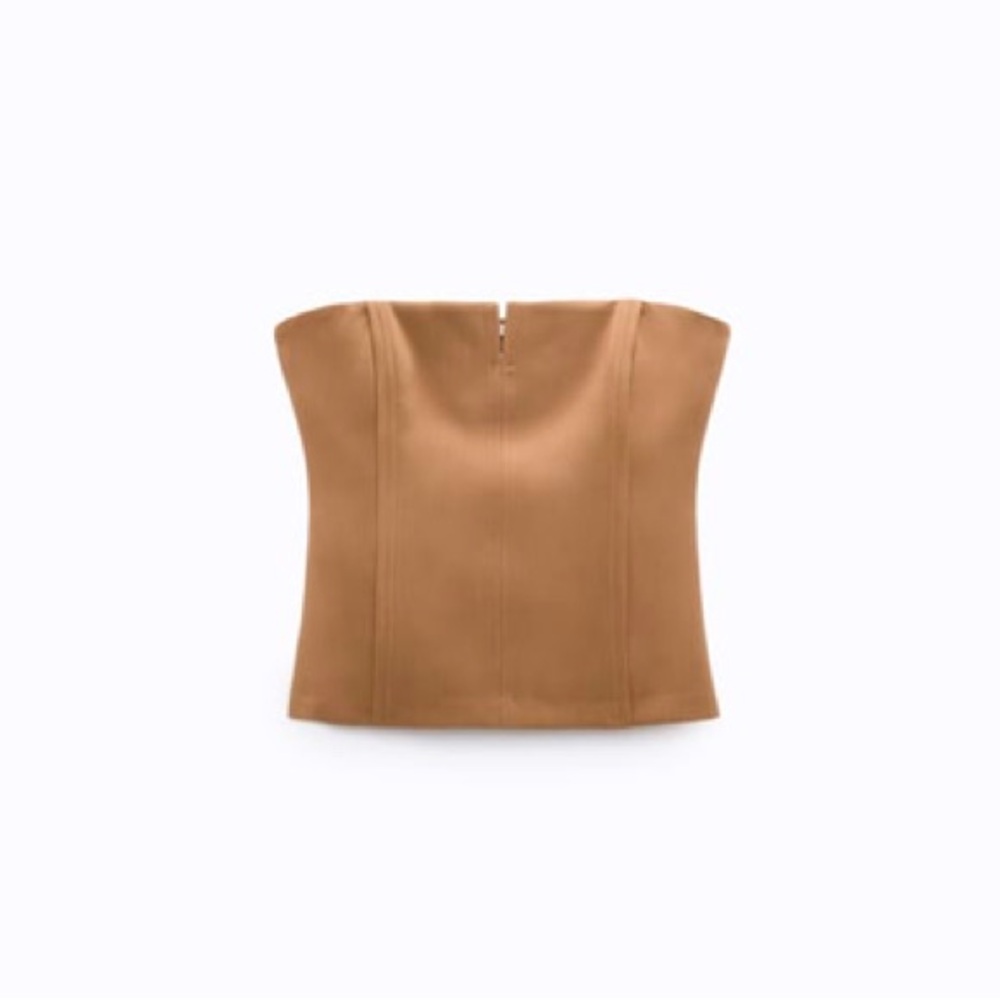 Zara | Seamed Bustier Strapless Top in Champagne